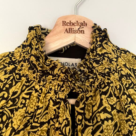 NICHOLAS Abbey Ruffled Printed Crepe Mini Dress In Mustard Yellow w/ Belt SZ 0 - Picture 8 of 16